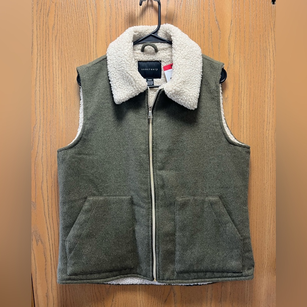Sanctuary Olive Sherpa-Lined Zip Vest